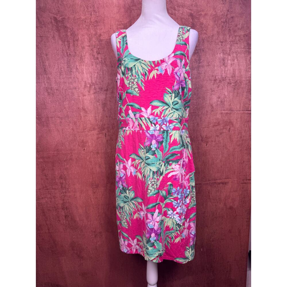 Tommy Bahama LARGE pink floral tropical sleeveless faux wrap dress